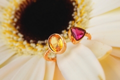 Bague Saphir jaune et tourmaline, or rose 18K