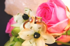 Bague Saphir de Madagascar et diamant navette, or rose 18K