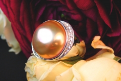 Bague Perle et diamants, or blanc 18K