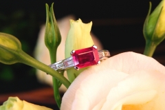 Bague rubis et diamants baguettes, or blanc 18K