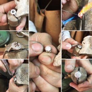 Bague multidiamants, adaptation d'un chaton pour mettre un diamant au centre